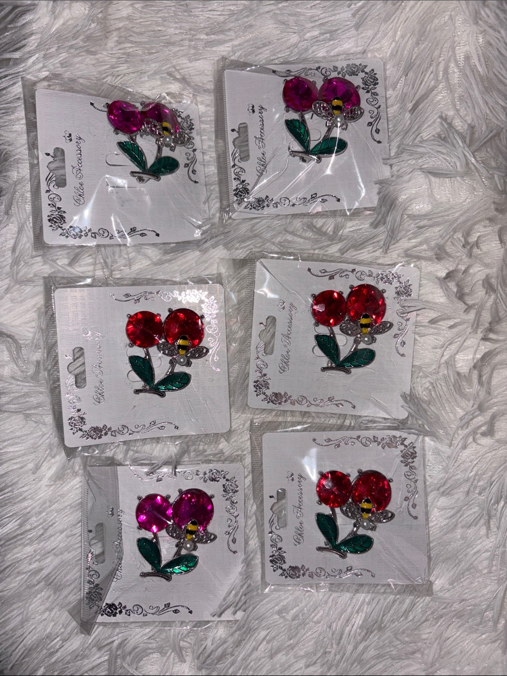 Cherry Crystal Brooch Lot of 6